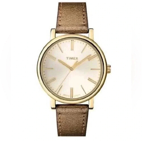 Timex Brown & Gold Toned Classy Water Resistant Wristwatch w/ Adjustable Band - Picture 1 of 7